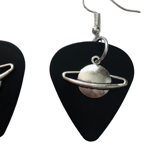 Hand Crafted Earrings Recycled Guitar Picks Dark Days for the Planet - Picture 3 of 5